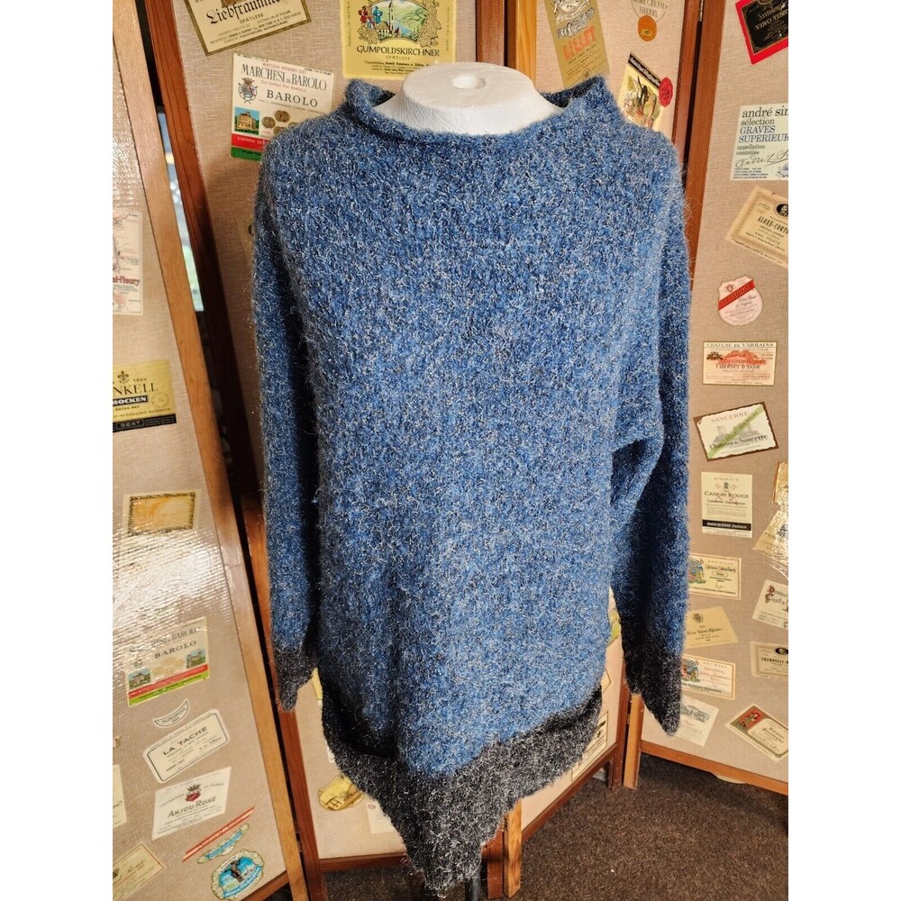 Vtg Wool Blend Sweater Pullover Two Tone Women Blue  Black Unbranded
